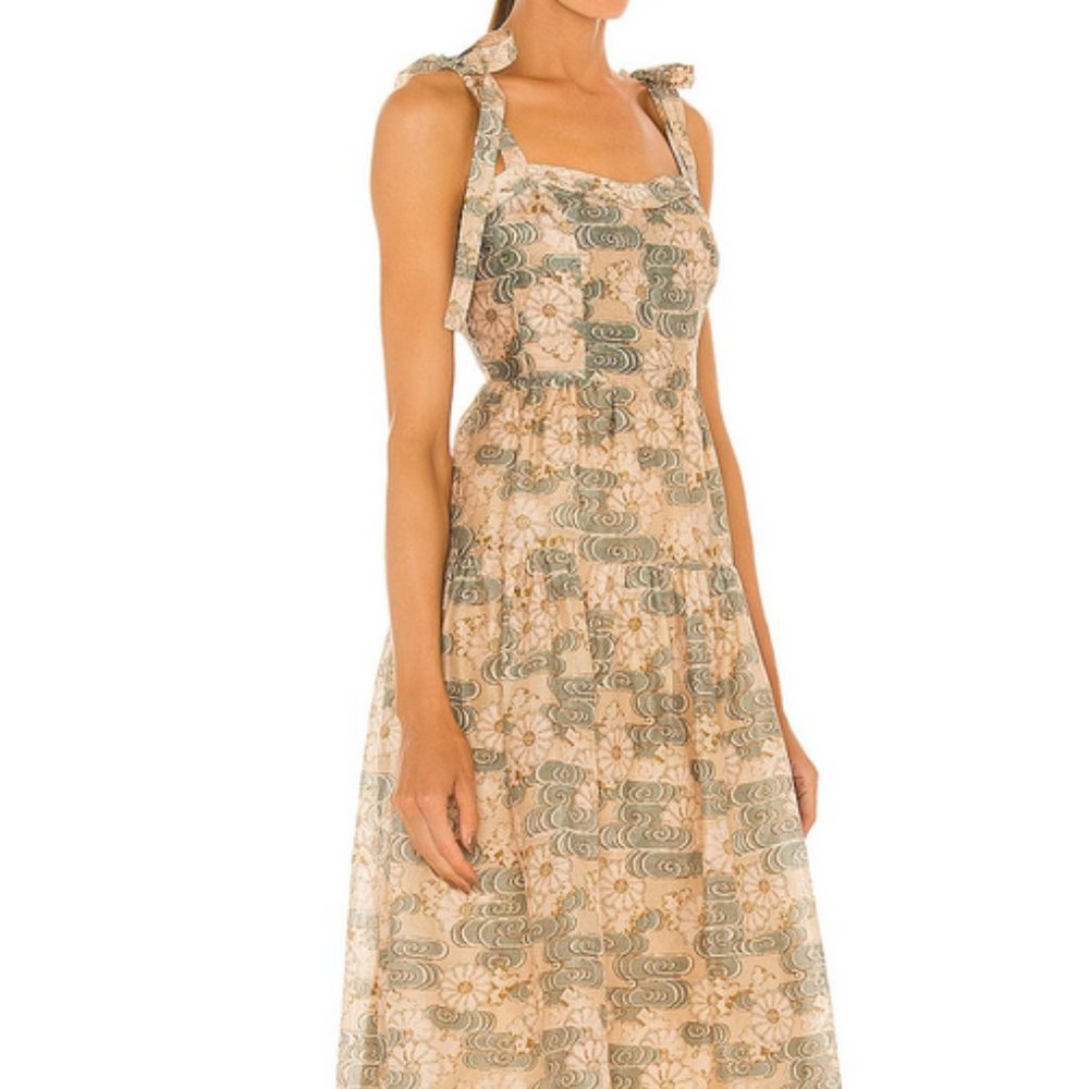 ULLA JOHNSON NWT Minerva Midi Organza Dress Color Willow Size 2 - Picture 3 of 12